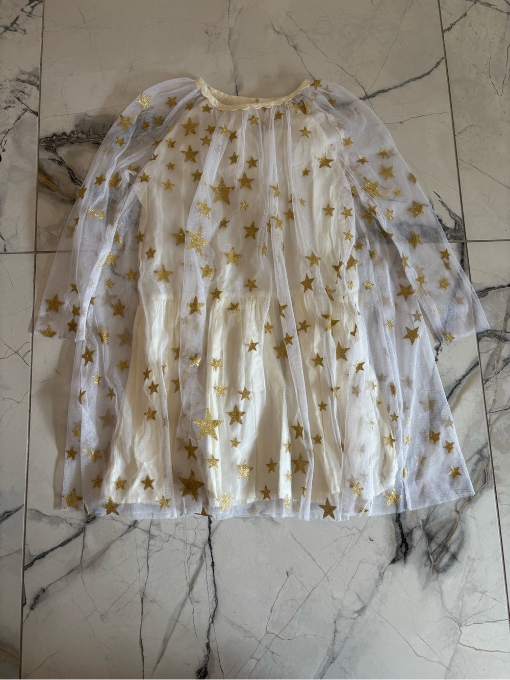 Stella McCartney Kids White Dress with Gold Star Tulle Overlay
